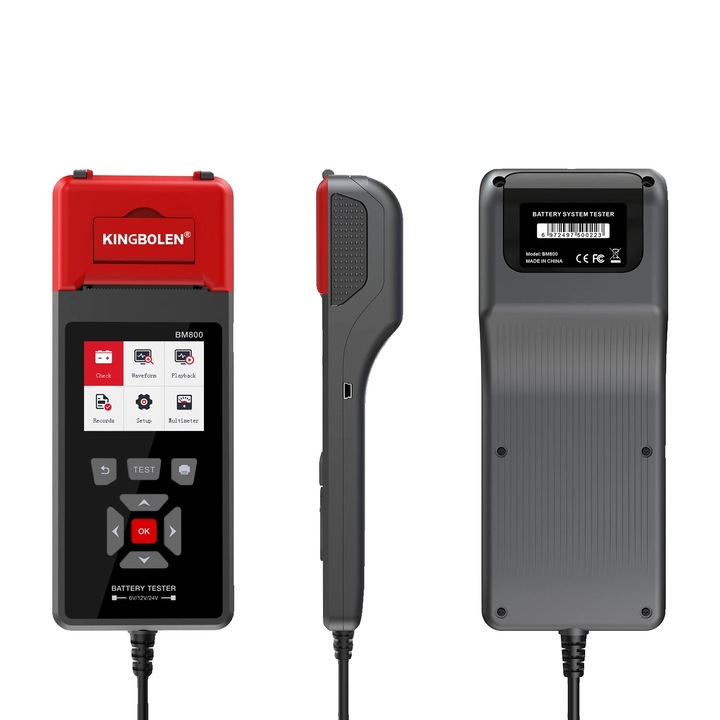 Тестер за автомобилни акумулатори, Kingbolen, BM800, 6V/12V/24V, вграден принтер, -20-50 градуса, 57x30mm