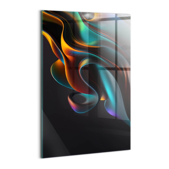 Tablou Sticla, Wallfluent, Val futurist abstract, Negru, 40x60 cm, 010010010160100075386