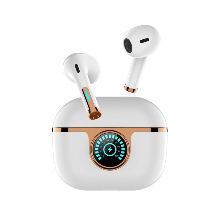 J1 vezeték nélküli fülhallgató, 300 mAh, Zajszűrő, Vízálló, Bluetooth 5.3, Fehér