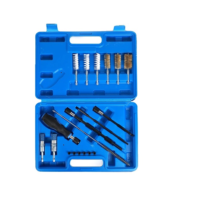 Set de Curatare Injector Diesel, 19 Piese, Perii din Nylon si Metal, Cutie de Depozitare, 32x21x6cm
