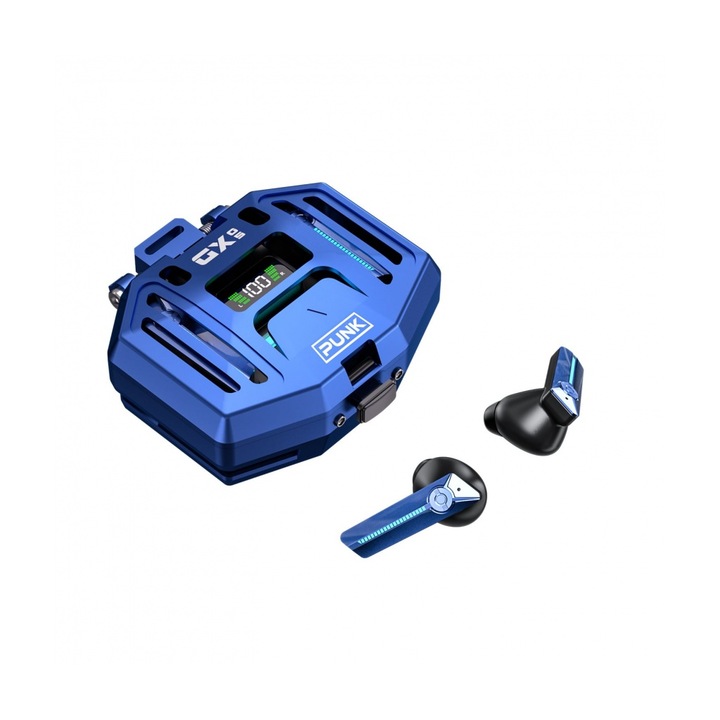 DX05 Vezeték nélküli fejhallgató, LED kijelző, Bluetooth 5.3, Zajszigetelés, Érintésvezérlés, Kék