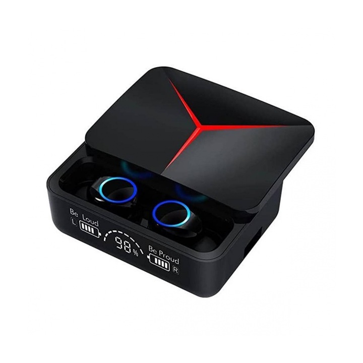 M90 Vezeték nélküli fülhallgató, TWS, LED kijelző, Bluetooth 5.3, HI-FI hang, 9D basszus, 1200 mAh, fekete