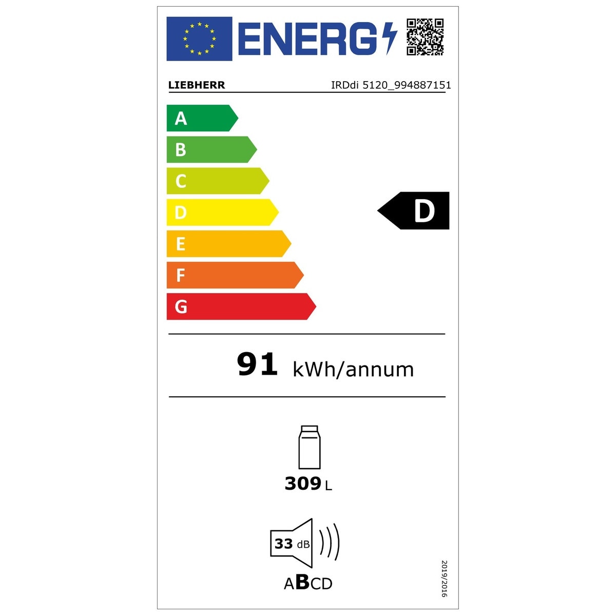 Frigider incorporabil cu o usa Liebherr IRDdi 5120 Plus, 56 cm, EasyFresh, clasa D, 309 l, display Touch, SmartDeviceBox integrat, SuperCool, SuperSilent
