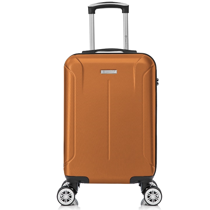 Кабинен куфар Quasar & Co.®, модел Smart, 55x35x20см, пътнически куфар за ръчен багаж, ABS 2.8мм, цип с двойна защита против кражба, кодово заключване, телескопична дръжка, 4 двойни безшумни колела 360°, Камел