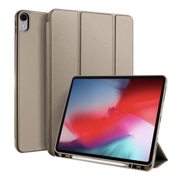 Husa Smart Magnetica pentru iPad Pro 12.9 inch, Suport Apple Pencil, Functie Auto Sleep/Wake, Negru si Champagne