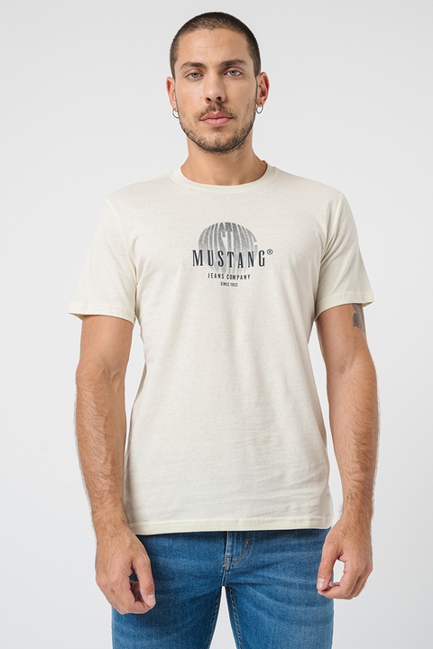 Mustang, Kerek nyakú logós póló, Fekete/Halványsárga, M