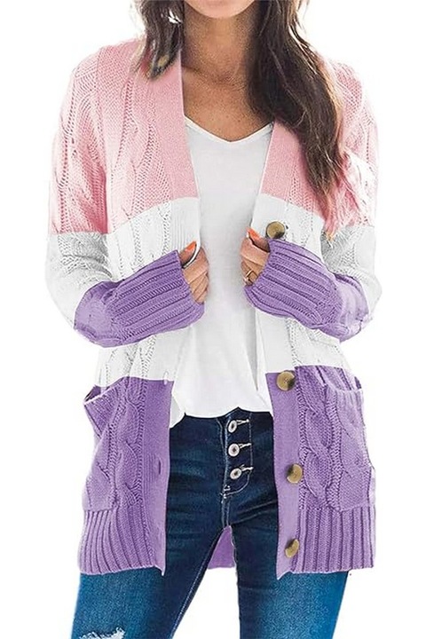 Cardigan midi 3 culori, nasturi, dama, marimea XS, Hvepuo