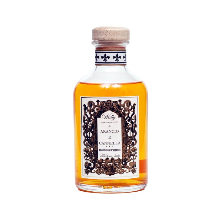 Odorizant de Camera ARANCIO E CANNELLA cu Uleiuri Esentiale, betisoare de Bambus, Wally 1925, 100 ml, aroma portocala, scortisoara
