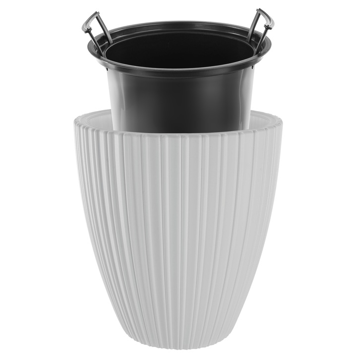 Ghiveci de flori cu insertie detasabila, Kadax, Plastic, Rezistent la intemperii, 30 x 32.5 cm, Alb