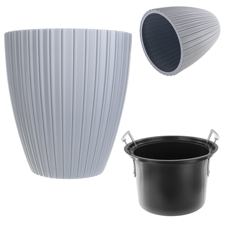 Ghiveci pentru flori KADAX, cu insertie, plastic reciclat, gri, 40x22x42.5cm