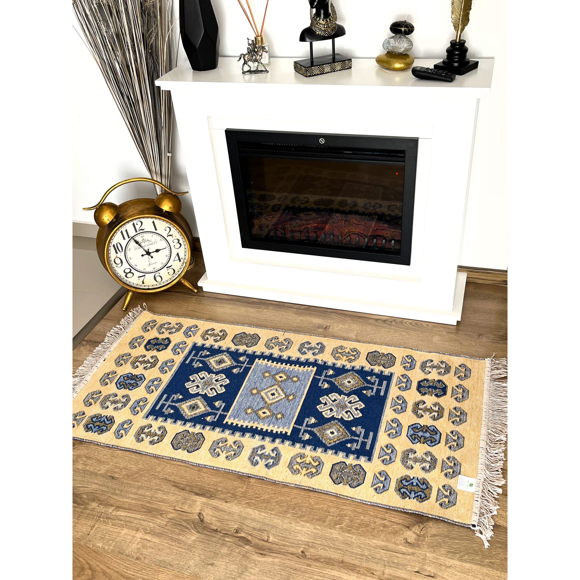 Covor Rustic cu doua fete, dimensiunea 60x150cm, albastru-bej - eMAG.ro