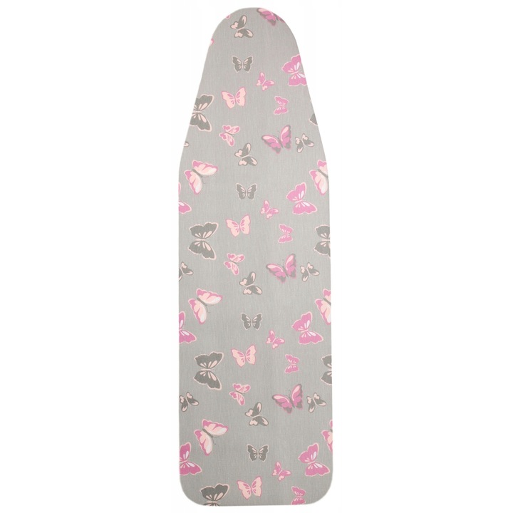 Vasalódeszka huzat, Kadax, Pillangó mintás, Pamut, 115x40cm, Rózsaszín/Szürke