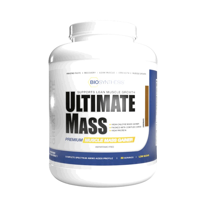 Supliment alimentar pentru cresterea masei musculare, Ultimate Mass, BioSynthesis, ciocolata, 3000g