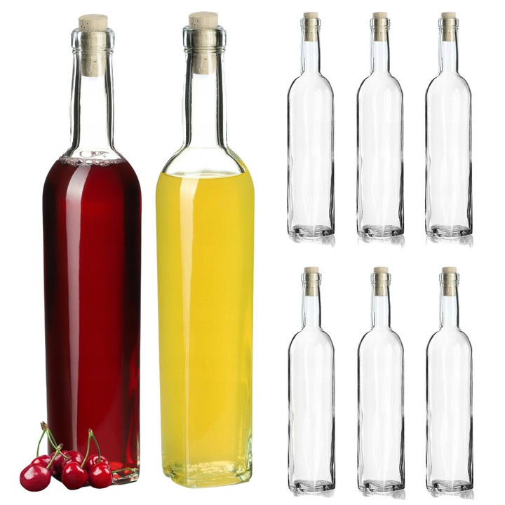 Комплект от 8 бутилки, KADAX, стъкло, със запушалка, 500 мл, 39,2 х 6,5 см, прозрачни