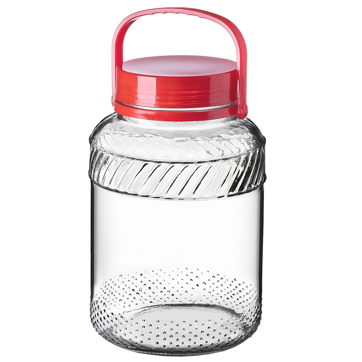 Комплект от 6 буркана за туршия KADAX, 4L, прозрачни с червено, 27 см