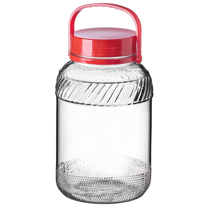 2 db KADAX befőttesüveg savanyúsághoz, átlátszó, piros fedéllel, 5 literes készlet