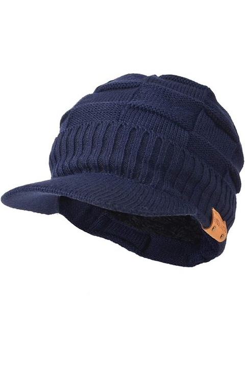 Мъжка синя плетена шапка с периферия и козирка B322, един размер, Ruphedy