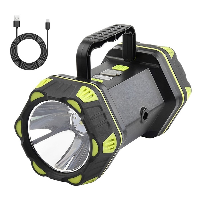 Фенерче с LED, BYONDSELF®, 1200Lm, 8 светлинни режима, 4800mAh батерия, Powerbank функция, USB зареждане, IP65 водоустойчивост, черен