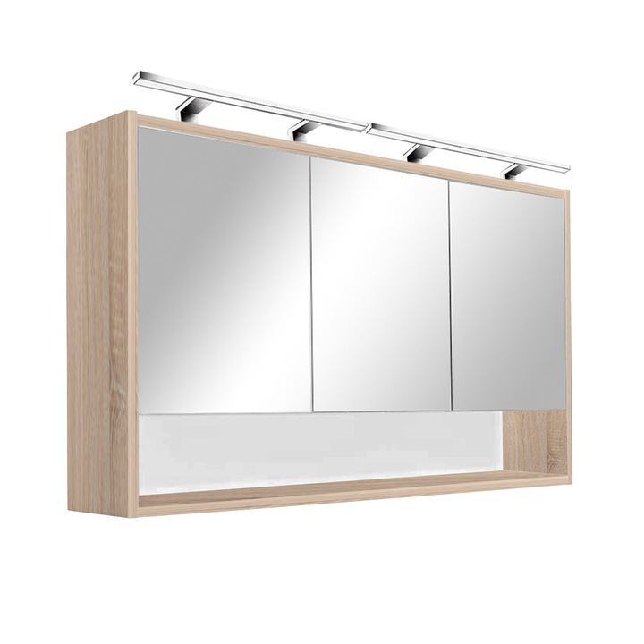 Dulap cu oglinda superioara Leziter Luna 120, MDF, 67x120x20 cm stejar Sonoma