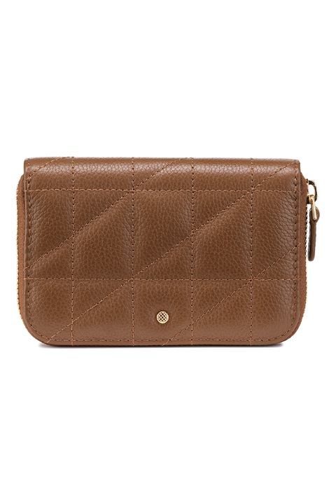 Geox, Portofel de piele cu aspect matlasat, Maro fango