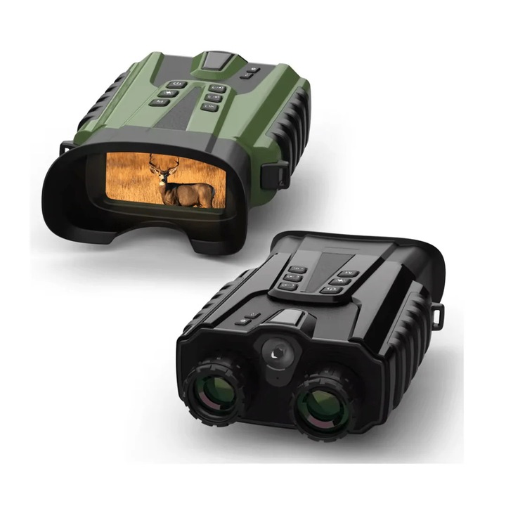 Binoclu Digital Profesional cu Night Vision de Vanatoare 4K, Zoom 8X, Ecran LCD, Acumulator, Vedere in noapte 300m, Verde