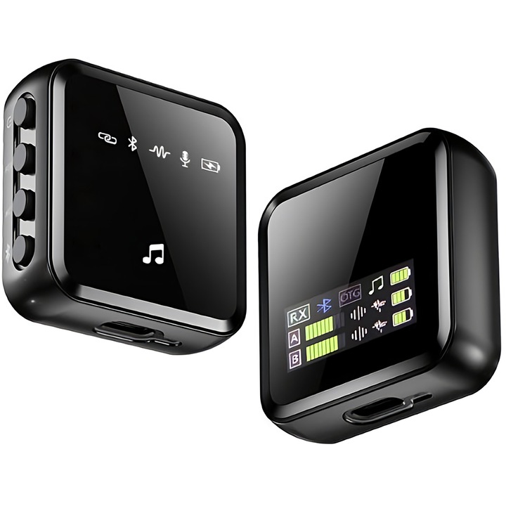 Professzionális vezeték nélküli lavalier mikrofon, LED kijelző és indikátorok, 2.4G kapcsolat, type C és Lightning, vezeték nélküli, mágneses vagy lánc típusú, plug & play, nuomovo™