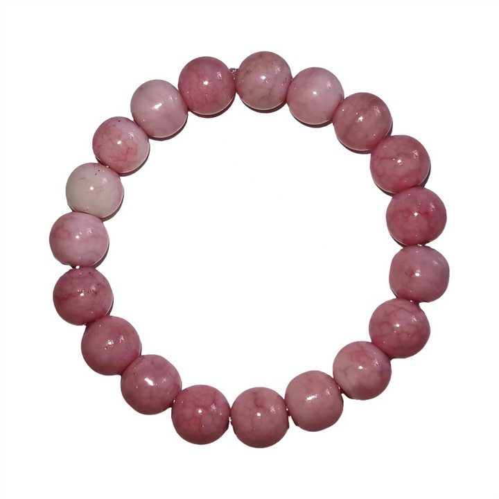 Bratara ajustabila, pietre semipretioase, margele portelan, fragmente jad, multicolor, 10mm, set in saculet catifea