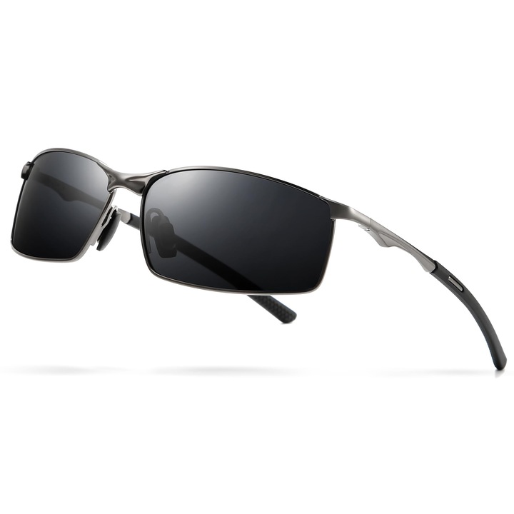 Ochelari de soare polarizati, Dreptunghiular, rama metalica usoara, Negru, Standard