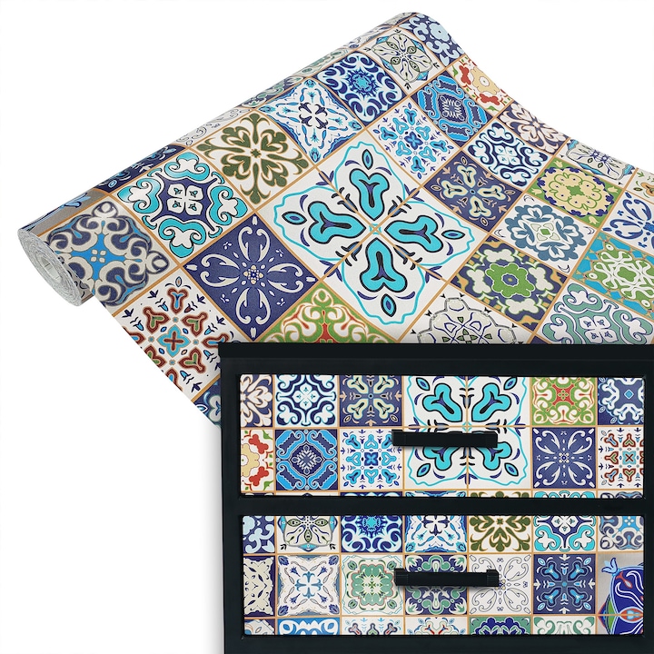 Autocolant pentru mobila, vanzare la metru, 45 x 100 cm, DecoMeister®, Model Mozaic Oriental, Y067-045-0100