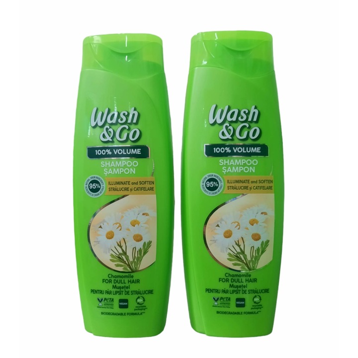Комплект от 2 шампоана Wash&Go, С екстракт от лайка за коса без блясък, 360 мл