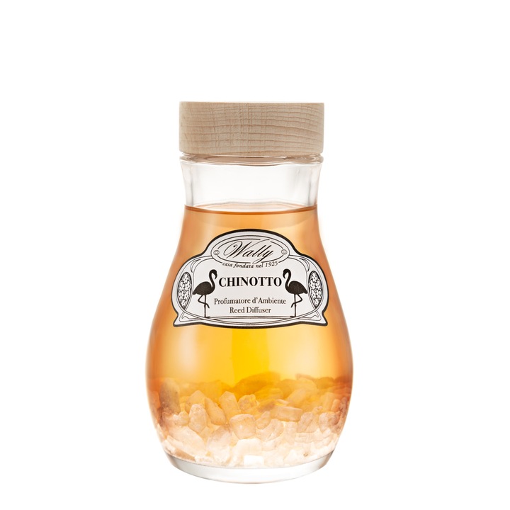 Odorizant de Camera CHINOTTO cu Uleiuri Esentiale, Cristale de Sare Mediteraneana betisoare de Bambus, Wally 1925, 250 ml, aroma Citric, Dulce, Condimentat