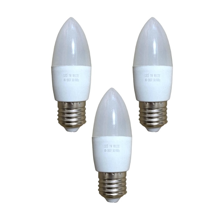 Set 3 becuri LED 7W, C37, E27, AVI-2461