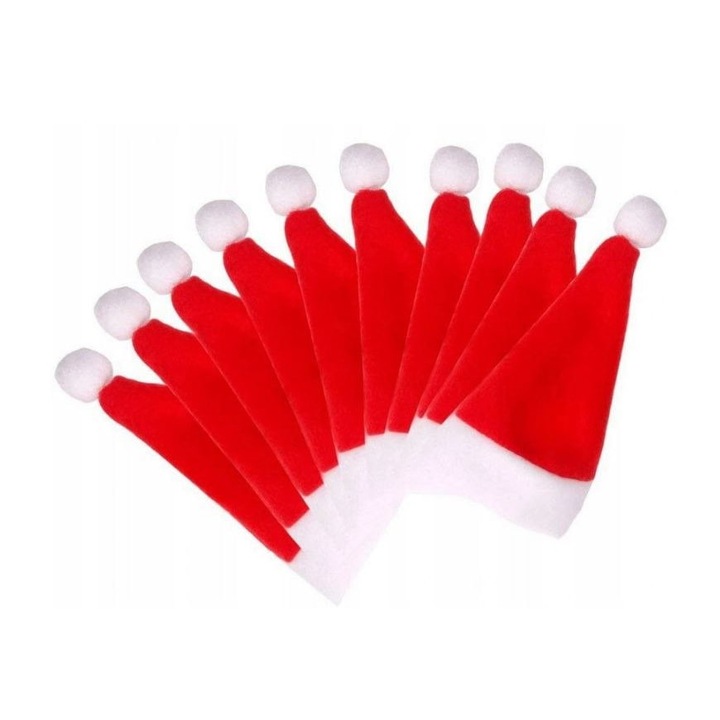 Set 10 mini caciuli Mos Craciun, PrzydaSie.pl, decor de sarbatori, multicolor, 13x6.5cm