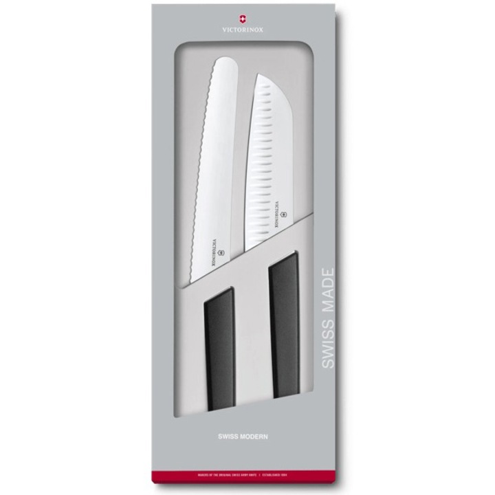 Set 2 cutite Victorinox Swiss Modern, manere negre plastic, cutie cadou