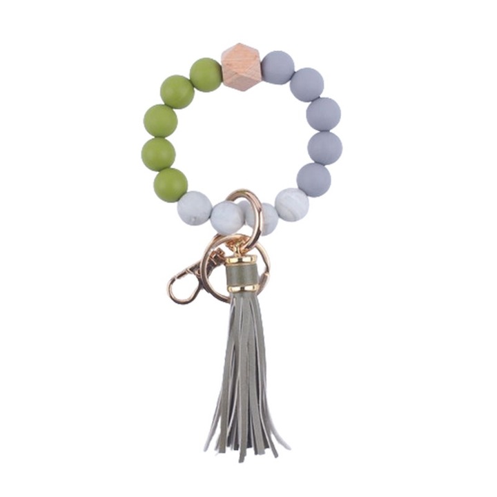 ASDIIT kulcstartó, karkötő színes gyöngyökkel, bojt 8cm, avokádó zöld