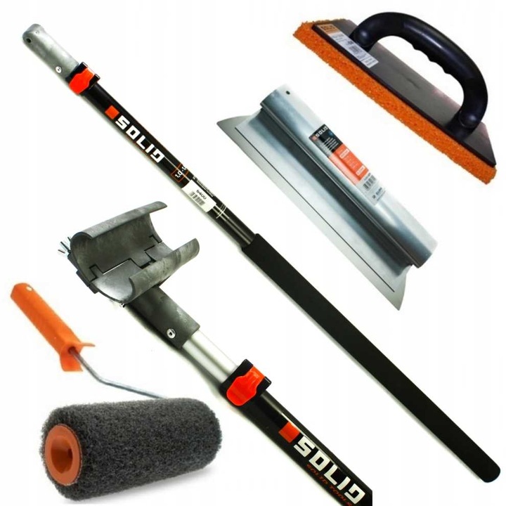 Set unelte tencuit Solid, cutit 450mm, maner telescopic 100-180cm, rola 18cm, gletiera burete, multicolor
