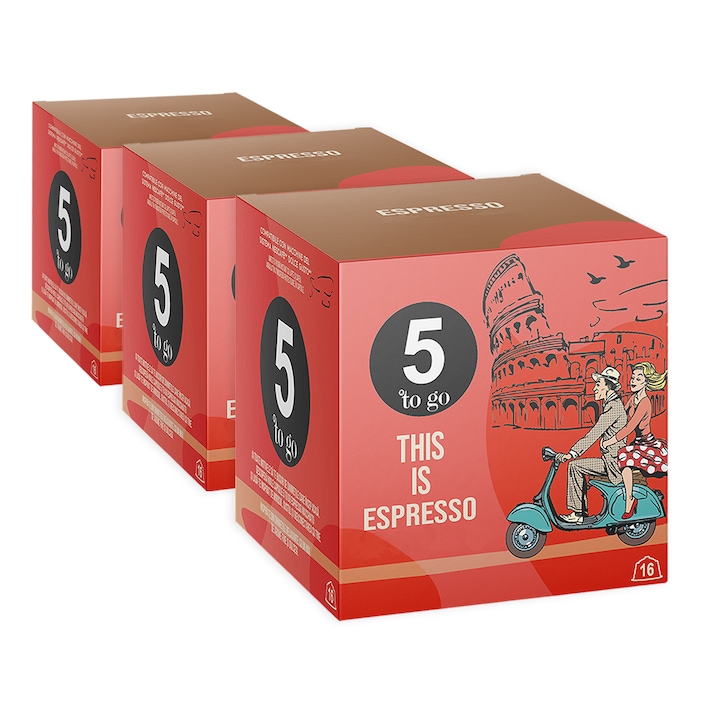 Комплект 3 x Капсули 5 to go This is Espresso, съвместими с Dolce Gusto, 48 капсули, 336 гр