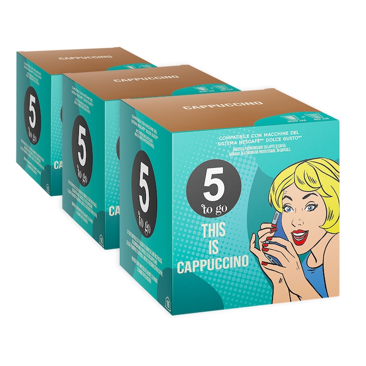 Комплект 3 x Капсули 5 to go Cappucino, съвместими с Dolce Gusto , 48 капсули, 492 гр