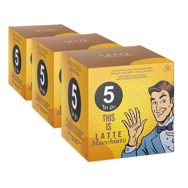 Комплект 3 x Капсули 5 to go Latte Machiato, съвместими с Dolce Gusto, 48 капсули, 480 гр