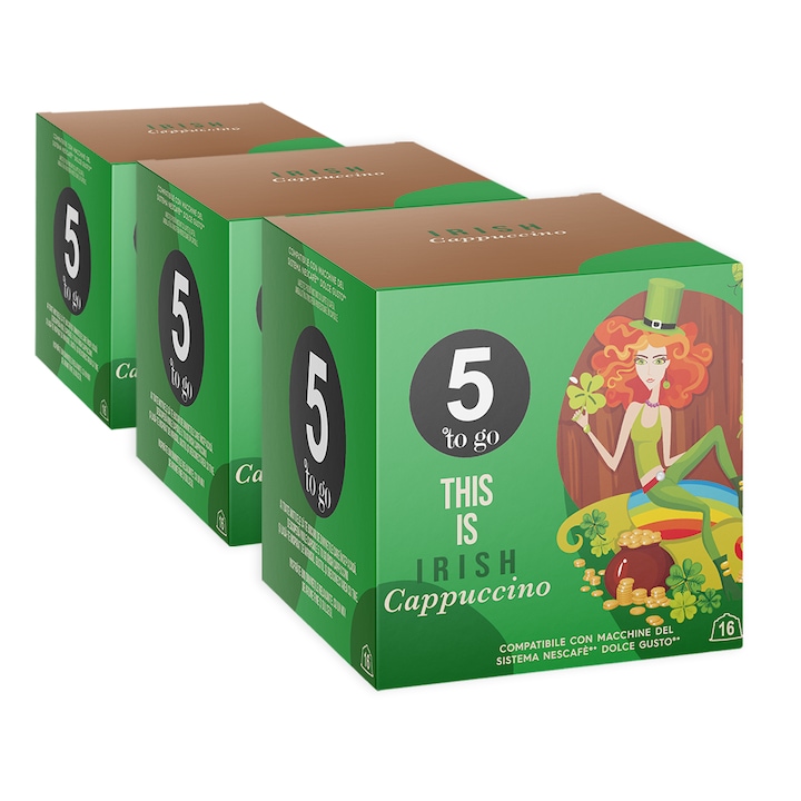 Комплект 3 x Капсули 5 to go Irish капучино, съвместими с Dolce Gusto система, 48 капсули, 624 гр
