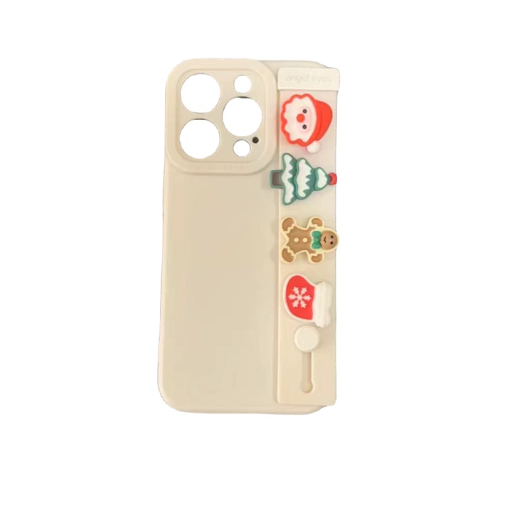 Karácsonyi rajzfilm csuklópántos szilikon tejfehér telefontok iPhone 15-höz