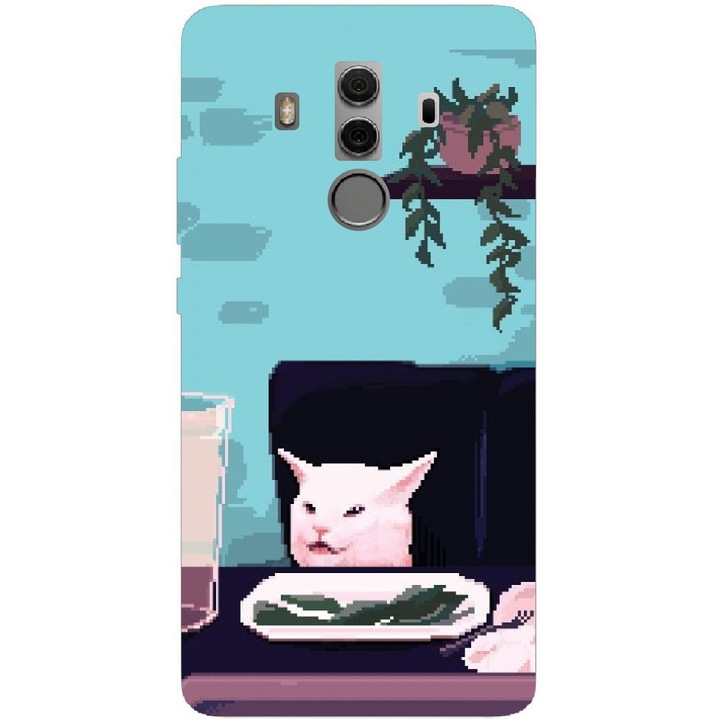 Husa din silicon compatibila cu Huawei Mate 10 Pro - model Pixel Art Cat Meme