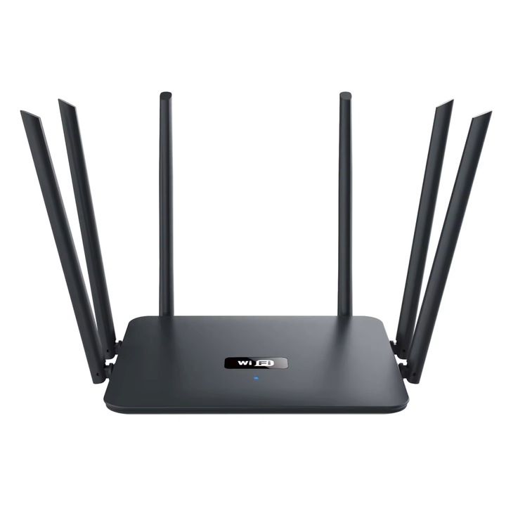 Router wireless NBKEY MK1200, 6 antene, 1000Mbps Full Gigabit, Dual Band 2.4G&5G, protocol 802.11n MU-MIMO, Wi-Fi Wave2, negru