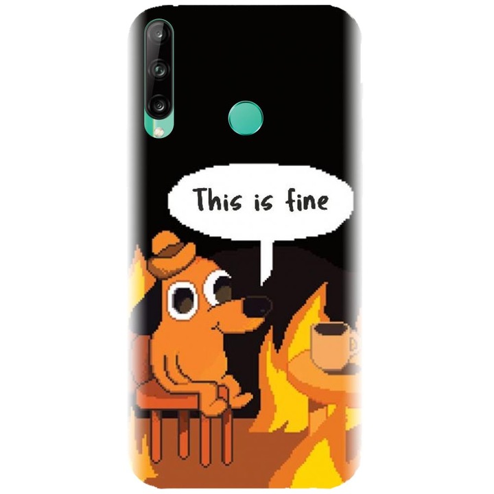 Husa din silicon compatibila cu Huawei P40 Lite E - model Pixel Art This Is Fine