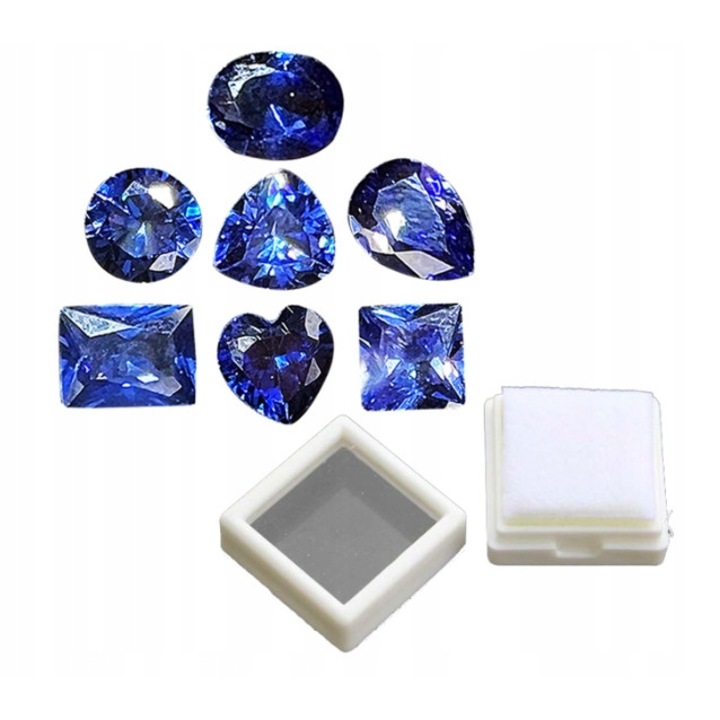 Set 7 pietre Saphir Natural, nuante de albastru, 7x7mm
