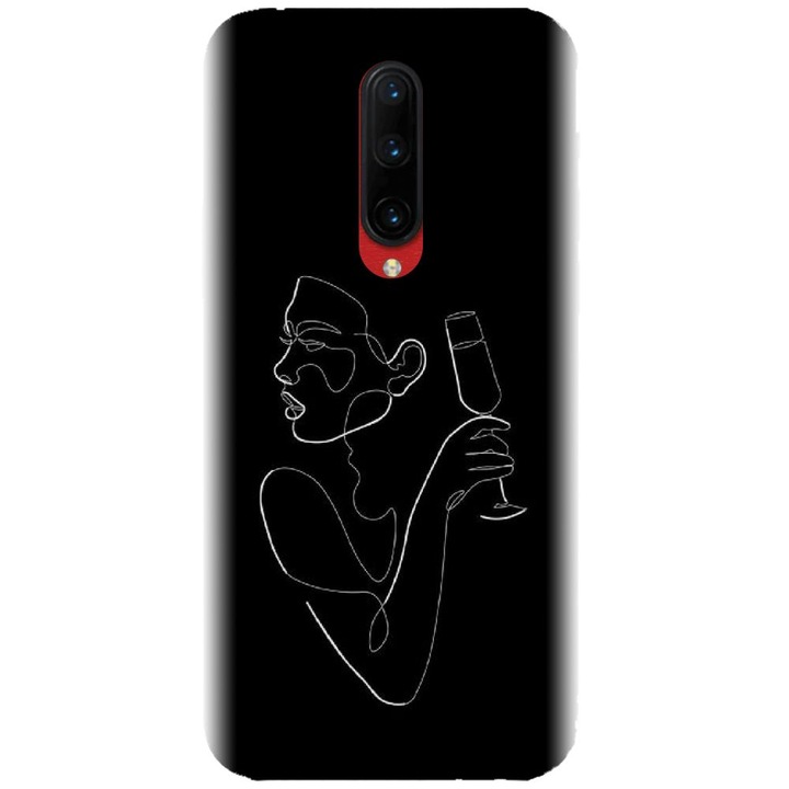 Силиконов кейс, съвместим с OnePlus 7T Pro - модел Line Art Champagne