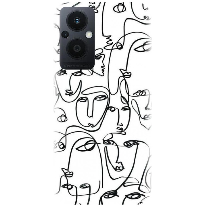 Силиконов капак, съвместим с модела Oppo Reno 7Z 5G - Line Art Faces