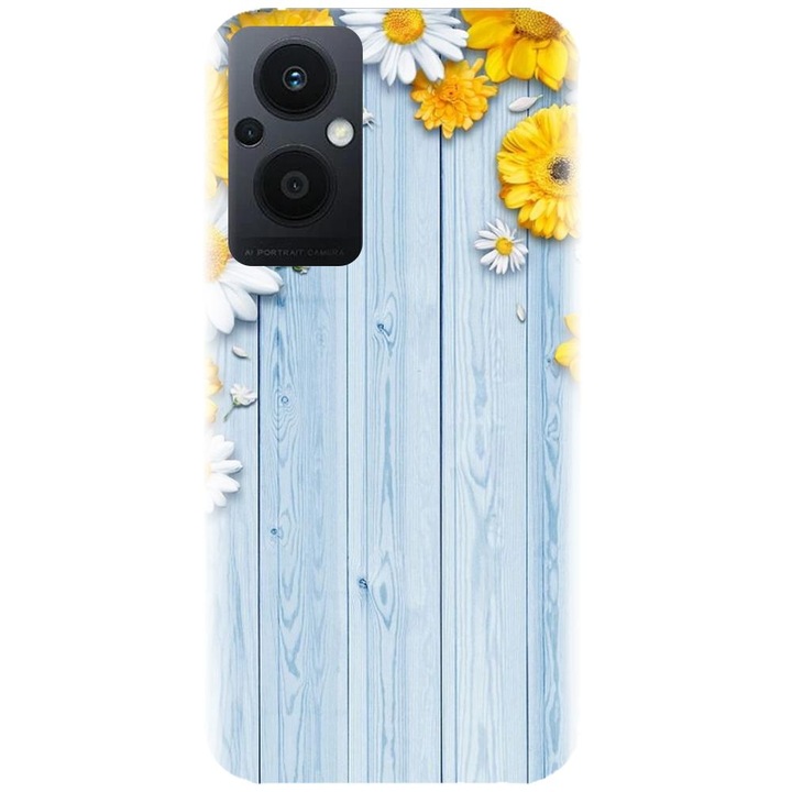 Силиконов капак, съвместим с модела Oppo Reno 7Z 5G - Sunflower On Blue Wood