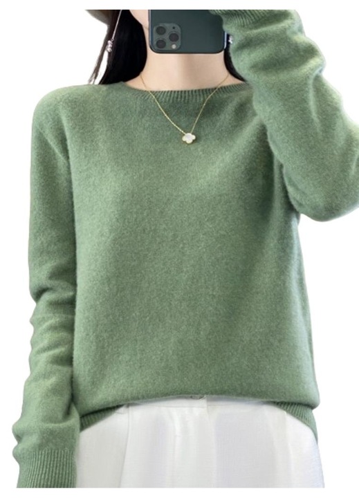 Női pulóver, egy QingHe Cashmere, 30% kasmír 70% merinó gyapjú, sötétszürke, Zöld