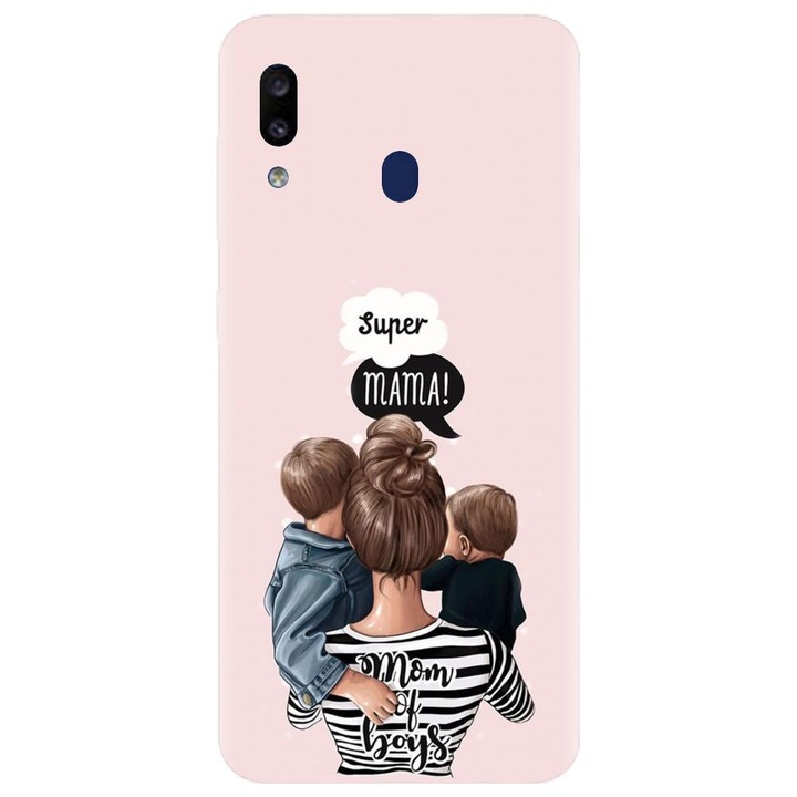 Husa din silicon compatibila cu Samsung Galaxy A40 - model Mama de baieti